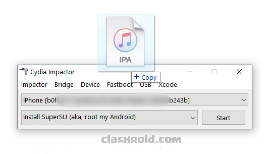 drag drop ipa file, cydia impactor, clash of phoenix ipa using cydia impactor