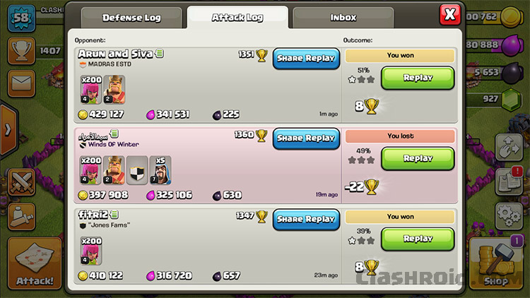 Get Huge Loot in COC, COC Loot, Clash of Clans Attack Log